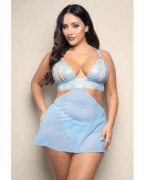 Opulence by Fantasy Opulence Metallic Lace 2-in-1 Set w/Pearl Details - Light Blue QN