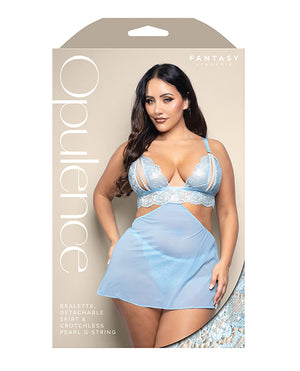 Opulence by Fantasy Opulence Metallic Lace 2-in-1 Set w/Pearl Details - Light Blue QN - Image 5