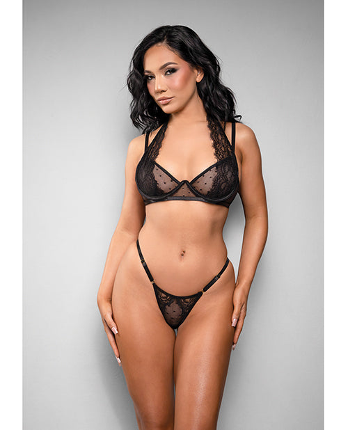 Temptress by Fantasy Temptress Vivienne Swiss Dot Mesh and Lace Bra w/Panty 2 pc Set - Black S/M