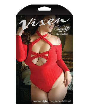 Vixen by Fantasy Lingerie Vixen Havana Nights Long Sleeve Bodysuit w/Snap Closure Red QN - Image 2