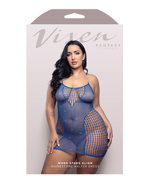 Vixen When Stars Align Rhinestone Net Halter Dress - Blue QN - Image 3