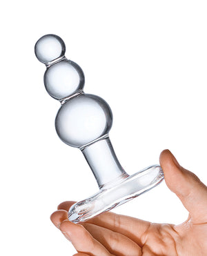 Glas Glas 4" Beaded Glass Butt Plug w/Tapered Base - Clear - Image 4