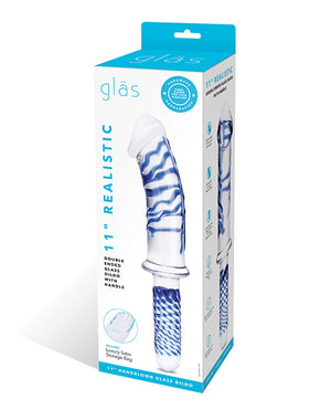 Glas Glas 11" Realistic Double Ended Glass Dildo w/Handle - Blue - Image 3