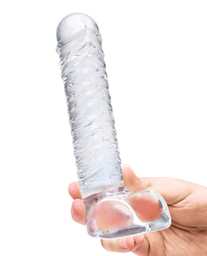 Glas Glas 8" Realistic Ribbed Glass G-Spot Dildo w/Balls - Clear - Image 3