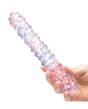 Glas Glas 9" Purple Rose Nubby Glass Dildo - Purple/Pink - Image 3