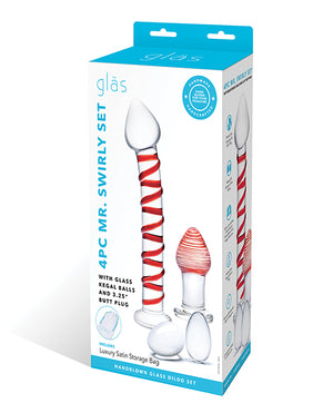 Glas Glas 4 pc Mr. Swirly Set w/Glass Kegel Balls &amp; 3.25" Butt Plug - Red - Image 3