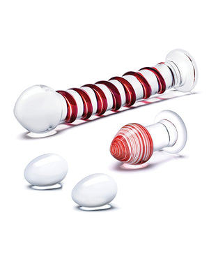 Glas Glas 4 pc Mr. Swirly Set w/Glass Kegel Balls &amp; 3.25" Butt Plug - Red - Image 4