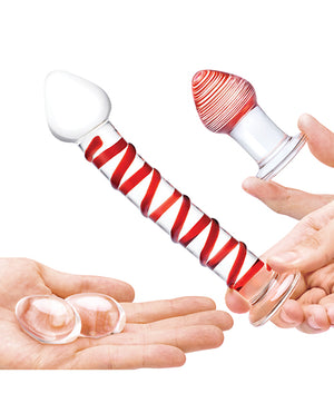 Glas Glas 4 pc Mr. Swirly Set w/Glass Kegel Balls &amp; 3.25" Butt Plug - Red - Image 5