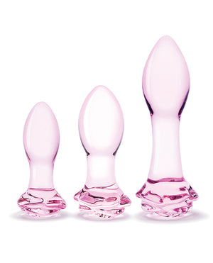 Glas Glas 3 pc Rosebud Butt Plug Set - Pink - Image 2