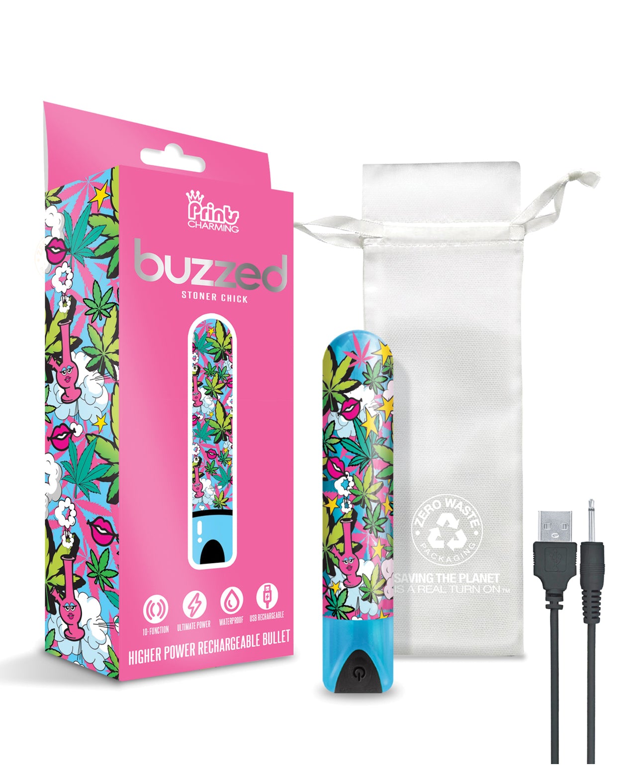 Prints Charming Buzzed 3.5" Rechargeable Bullet - Stoner Chick Blue