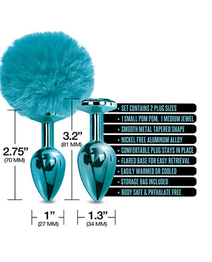 Nixie Nixie Metal Butt Plug Set w/Jewel Inlaid &amp; Pom Pom - Blue Metallic - Image 4