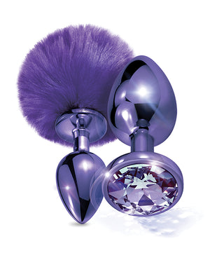 Nixie Nixie Metal Butt Plug Set w/Jewel Inlaid &amp; Pom Pom - Purple Metallic - Image 3