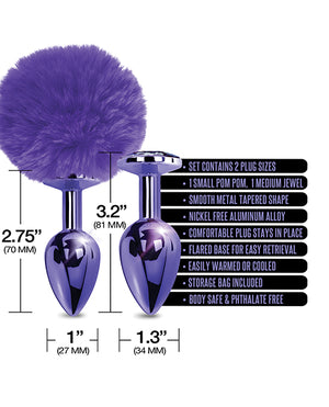 Nixie Nixie Metal Butt Plug Set w/Jewel Inlaid &amp; Pom Pom - Purple Metallic - Image 4