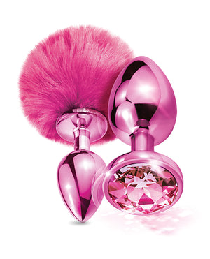 Nixie Nixie Metal Butt Plug Set w/Jewel Inlaid &amp; Pom Pom - Pink Metallic - Image 3
