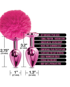Nixie Nixie Metal Butt Plug Set w/Jewel Inlaid &amp; Pom Pom - Pink Metallic - Image 4