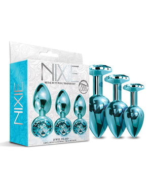 Nixie Nixie Metal Butt Plug Trainer Set w/Inlaid Jewel - Blue Metallic - Image 2