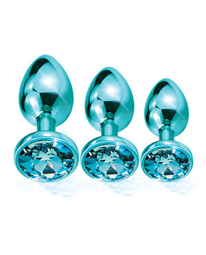 Nixie Nixie Metal Butt Plug Trainer Set w/Inlaid Jewel - Blue Metallic - Image 3