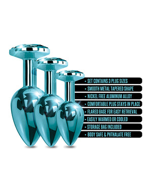Nixie Nixie Metal Butt Plug Trainer Set w/Inlaid Jewel - Blue Metallic - Image 5