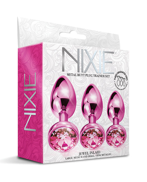 Nixie Nixie Metal Butt Plug Trainer Set w/Inlaid Jewel - Pink Metallic - Image 2