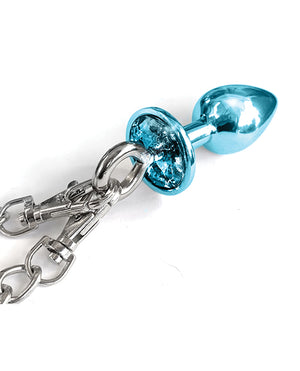 Nixie Nixie Metal Butt Plug w/Inlaid Jewel &amp; Fur Cuff Set - Blue Metallic - Image 3