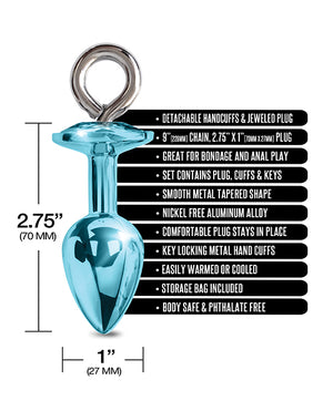 Nixie Nixie Metal Butt Plug w/Inlaid Jewel &amp; Fur Cuff Set - Blue Metallic - Image 5