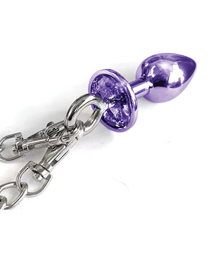 Nixie Nixie Metal Butt Plug w/Inlaid Jewel &amp; Fur Cuff Set - Purple Metallic - Image 3