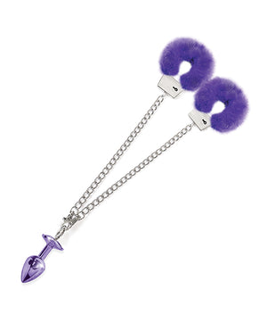 Nixie Nixie Metal Butt Plug w/Inlaid Jewel &amp; Fur Cuff Set - Purple Metallic - Image 4