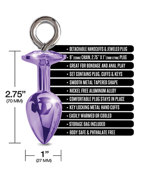 Nixie Nixie Metal Butt Plug w/Inlaid Jewel &amp; Fur Cuff Set - Purple Metallic - Image 5
