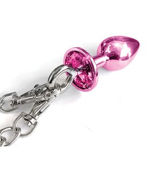 Nixie Nixie Metal Butt Plug w/Inlaid Jewel &amp; Fur Cuff Set - Pink Metallic - Image 3