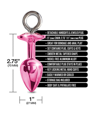 Nixie Nixie Metal Butt Plug w/Inlaid Jewel &amp; Fur Cuff Set - Pink Metallic - Image 5