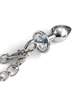 Nixie Nixie Metal Butt Plug w/Inlaid Jewel &amp; Fur Cuff Set - Silver Metallic - Image 3
