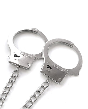 Nixie Nixie Metal Butt Plug w/Inlaid Jewel &amp; Fur Cuff Set - Silver Metallic - Image 4