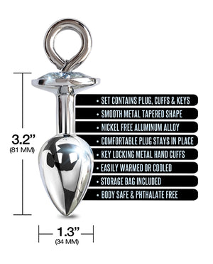 Nixie Nixie Metal Butt Plug w/Inlaid Jewel &amp; Fur Cuff Set - Silver Metallic - Image 5
