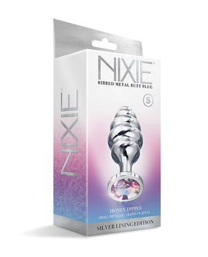 Nixie Nixie Honey Dipper Ribbed Metal Rainbow Jeweled Butt Plug - Small - Image 4