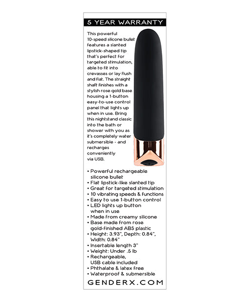 Gender X Gender X The Gold Standard Rechargeable Silicone Bullet - Black/Rose Gold - Image 2