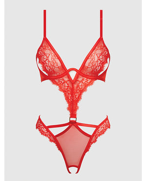 Nadia Lace & Mesh Cutout Teddy - Grenadine Dark Orange 1X/2X - Image 3