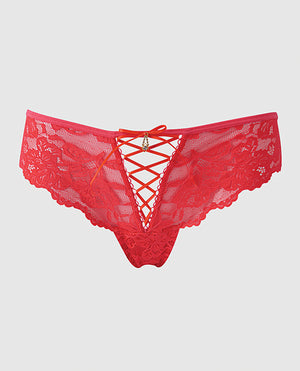 Bella Lace Up Tanga Panty w/Jewel Detail - Coral MD - Image 4