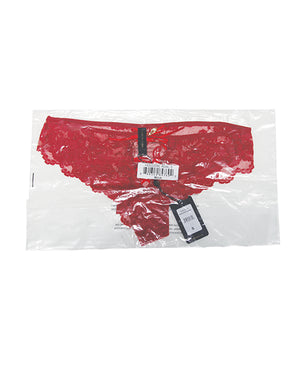House of Desire Bella Lace Up Tanga Panty w/Jewel Detail - Red XL - Image 3