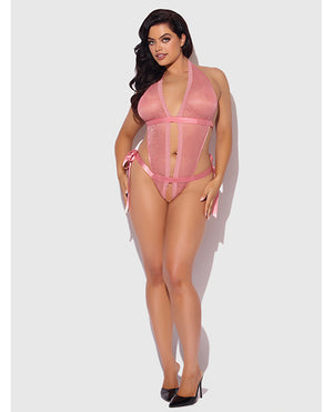 Kiki Lace & Satin Drop Off Teddy - Rose 3X/4X - Image 3