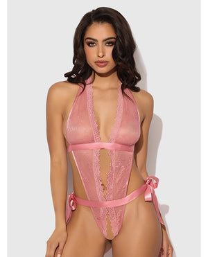 House of Desire Kiki Lace &amp; Satin Drop Off Teddy - Rose XL