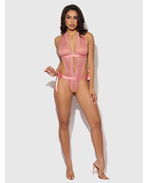 House of Desire Kiki Lace &amp; Satin Drop Off Teddy - Rose XL - Image 3