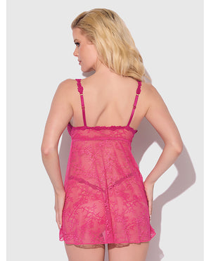 Yvone Lace Babydoll w/Front Closure & G-String 2 pc Set - Pink MD - Image 3