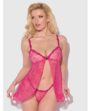 Yvone Lace Babydoll w/Front Closure & G-String 2 pc Set - Pink XL - Image 2