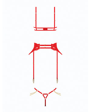 House of Desire Cecily Lace Cut-Out Bra &amp; Thong w/Garter Straps - Red 1X/2X - Image 4