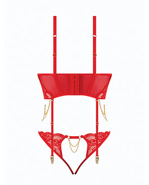 House of Desire Cecily Lace &amp; Mesh Bustier w/Thong &amp; Garter Straps - Red 3X/4X - Image 4