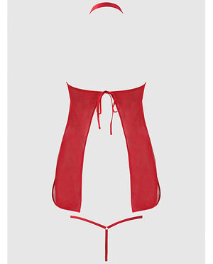 House of Desire Dragon Mesh &amp; Applique Chemise w/G-String 2 pc Set - Red LG - Image 4