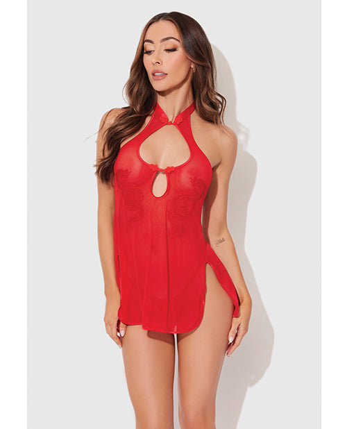 Dragon Mesh & Applique Chemise w/G-String 2 pc Set - Red MD