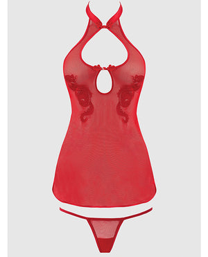 Dragon Mesh & Applique Chemise w/G-String 2 pc Set - Red SM