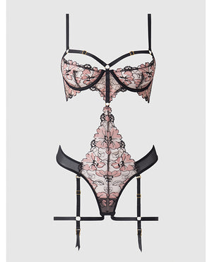 House of Desire Nova Lace Teddy w/Garters - Black XL - Image 4