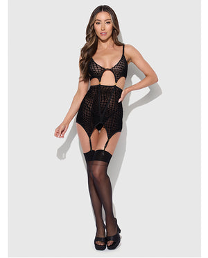 Snake Velvet-Burnout Mesh Chemise & G-String Set - Black XL - Image 4